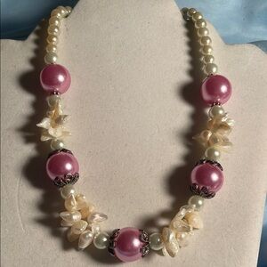 Elegant Pink and Cream Pearl Necklace